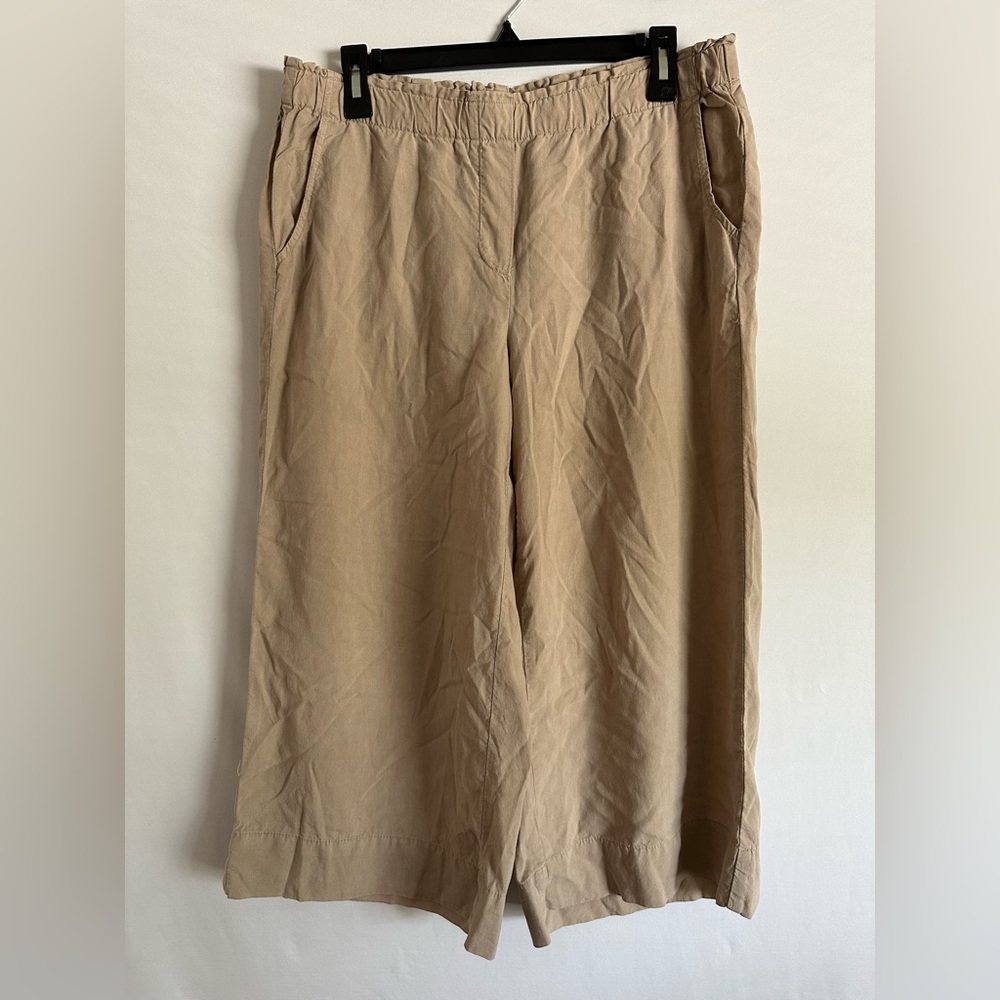 Pure Jill Women’s Tencel Wide Leg Pants Size M Petite Tan Elastic Waist